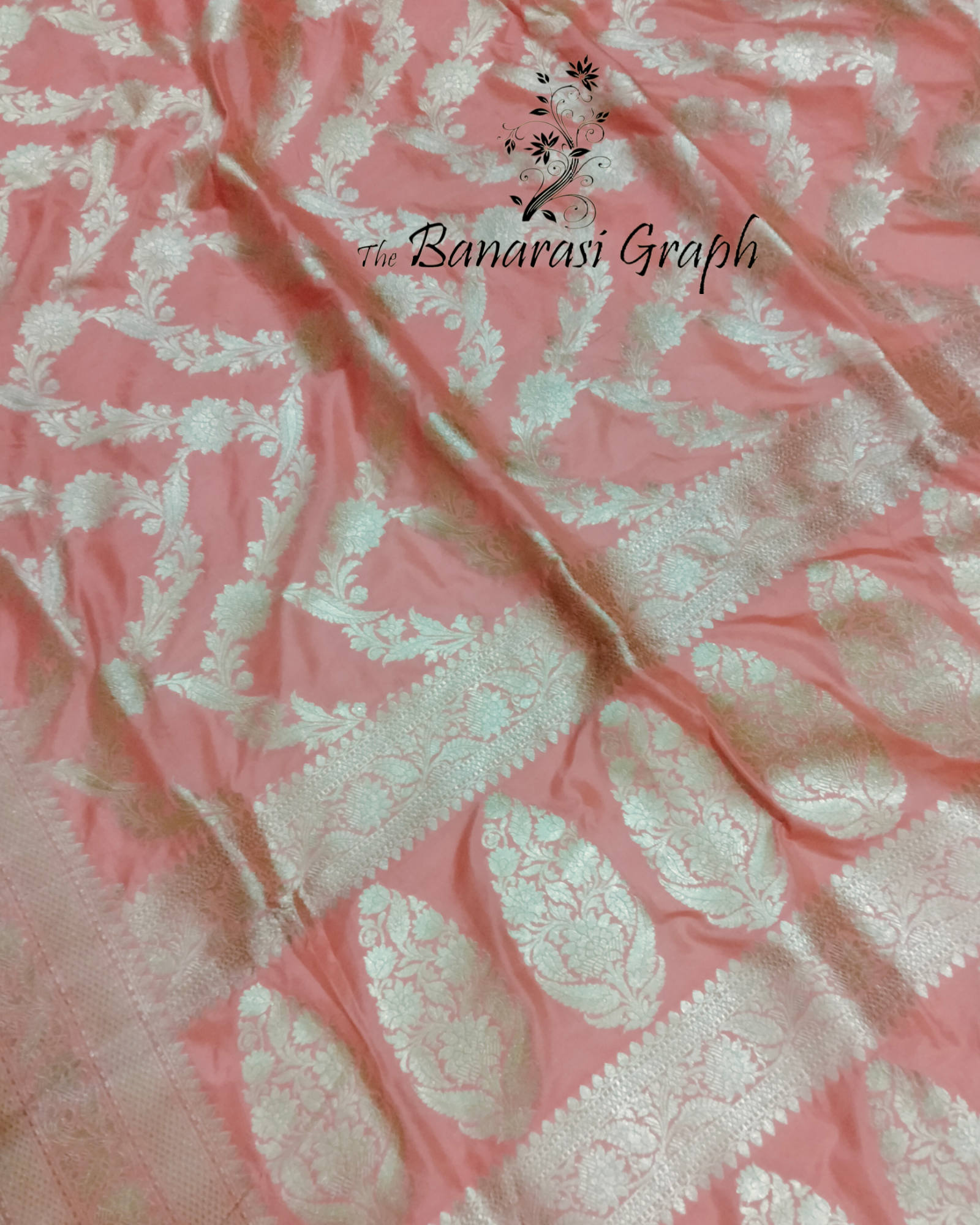 Peach Pure Katan Handloom Silk - Jaal Work Banarasi Saree