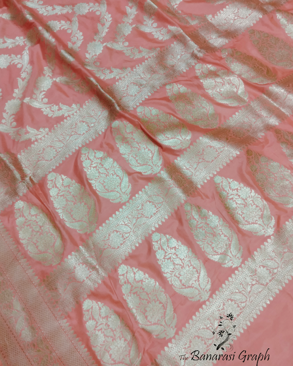Peach Pure Katan Handloom Silk - Jaal Work Banarasi Saree