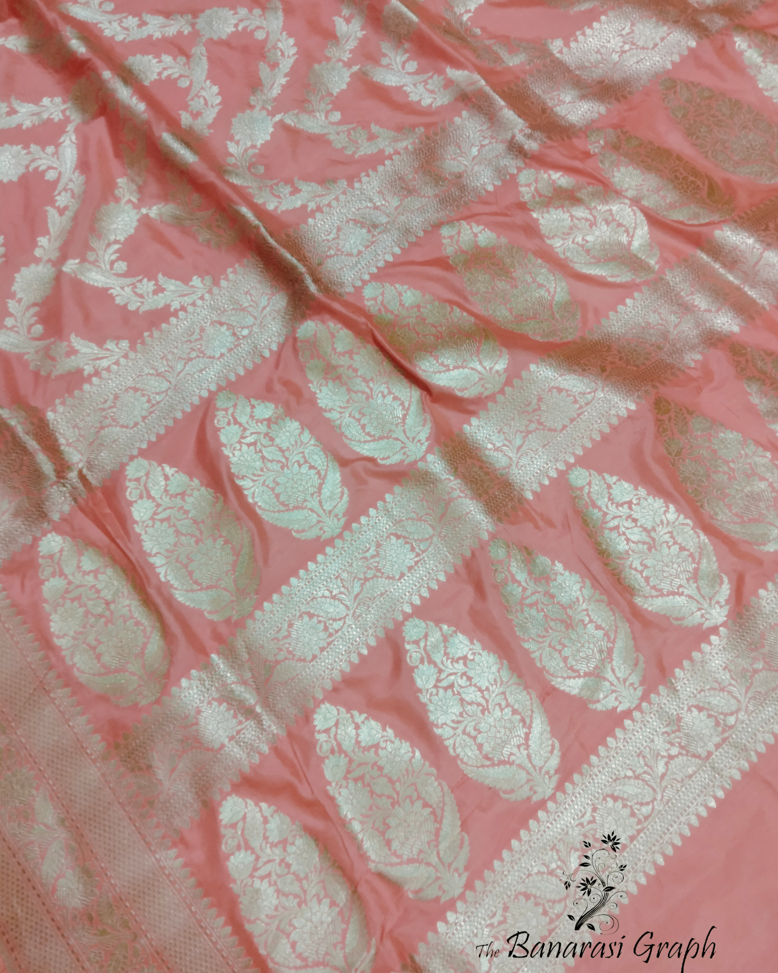 Peach Pure Katan Handloom Silk - Jaal Work Banarasi Saree