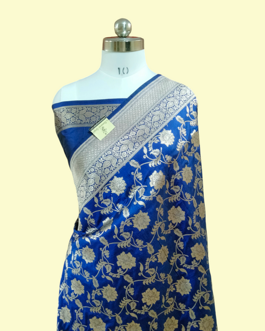 Royal Blue Pure Katan Uppada - All over Jaal Work Banarasi Saree