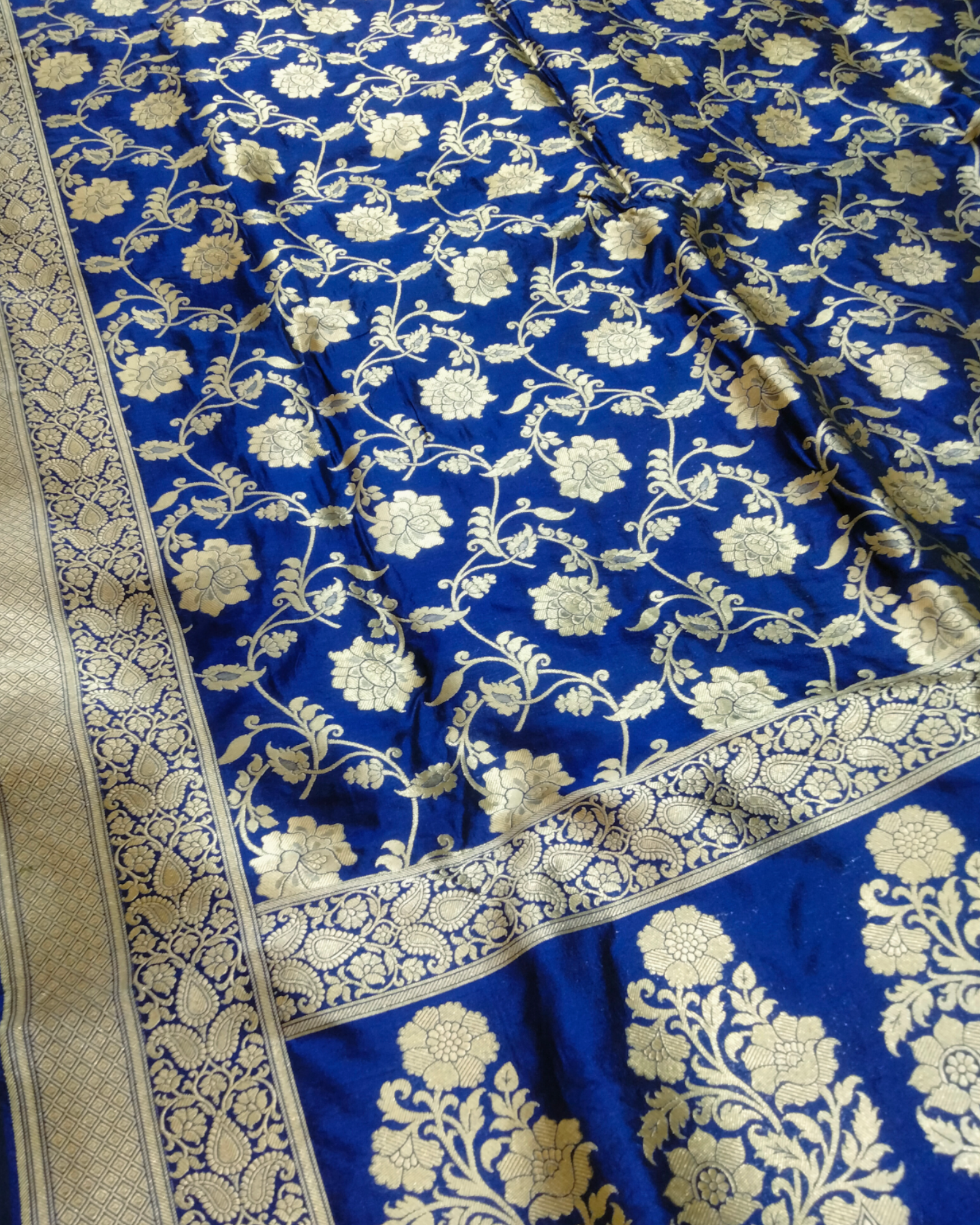 Royal Blue Pure Katan - All over Jaal Work Banarasi Saree