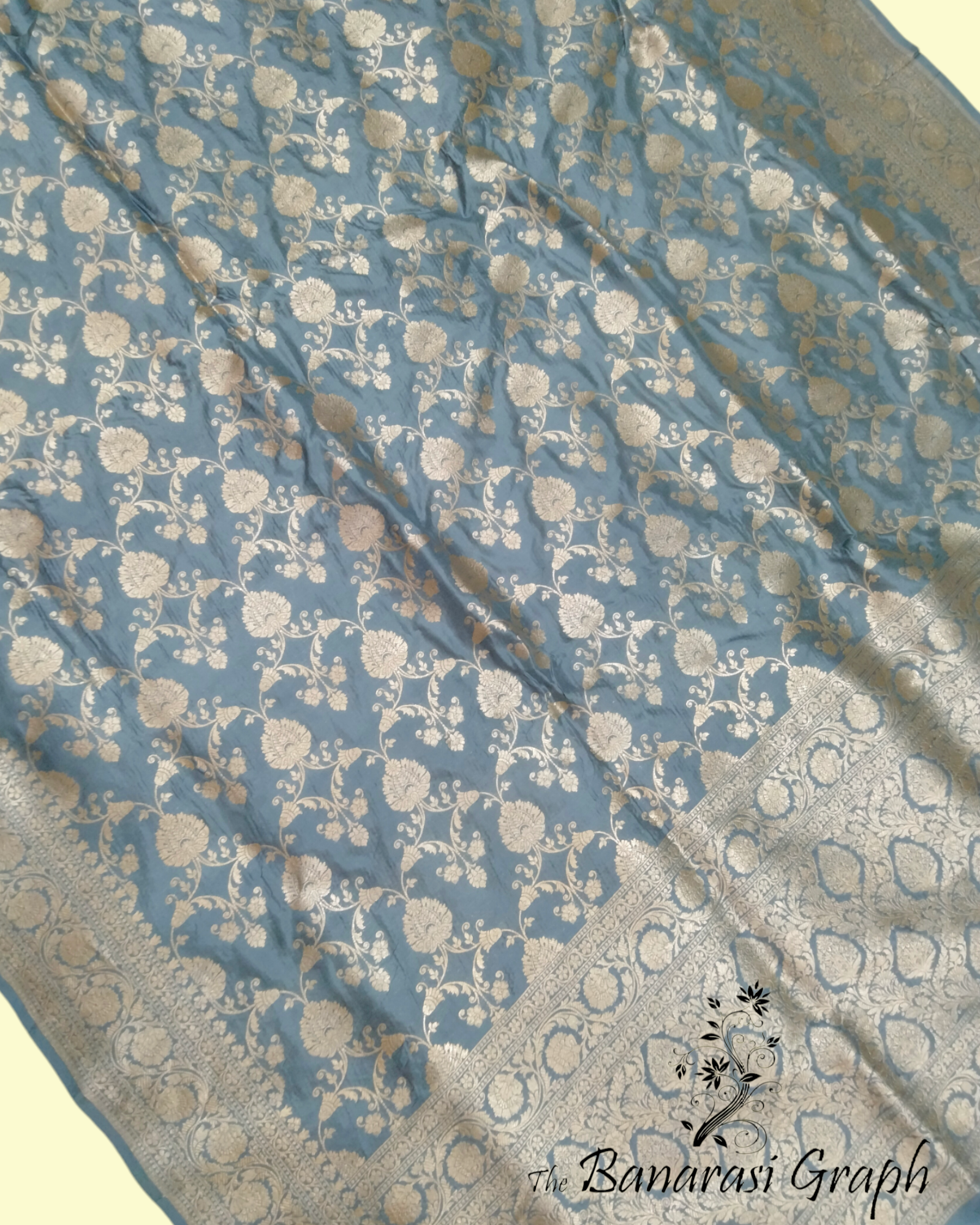 Grey Pure Katan Handloom Silk - All Over Jaal Work Banarasi Saree