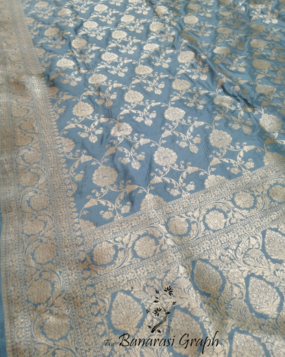 Grey Pure Katan Handloom Silk Uppada - All over Jaal Work Banarasi Saree