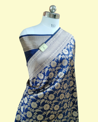 Blue Pure Katan Handloom Silk Uppada - All Over Jaal Work Banarasi Saree