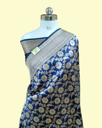 Blue Pure Katan Handloom Silk Uppada - All Over Jaal Work Banarasi Saree