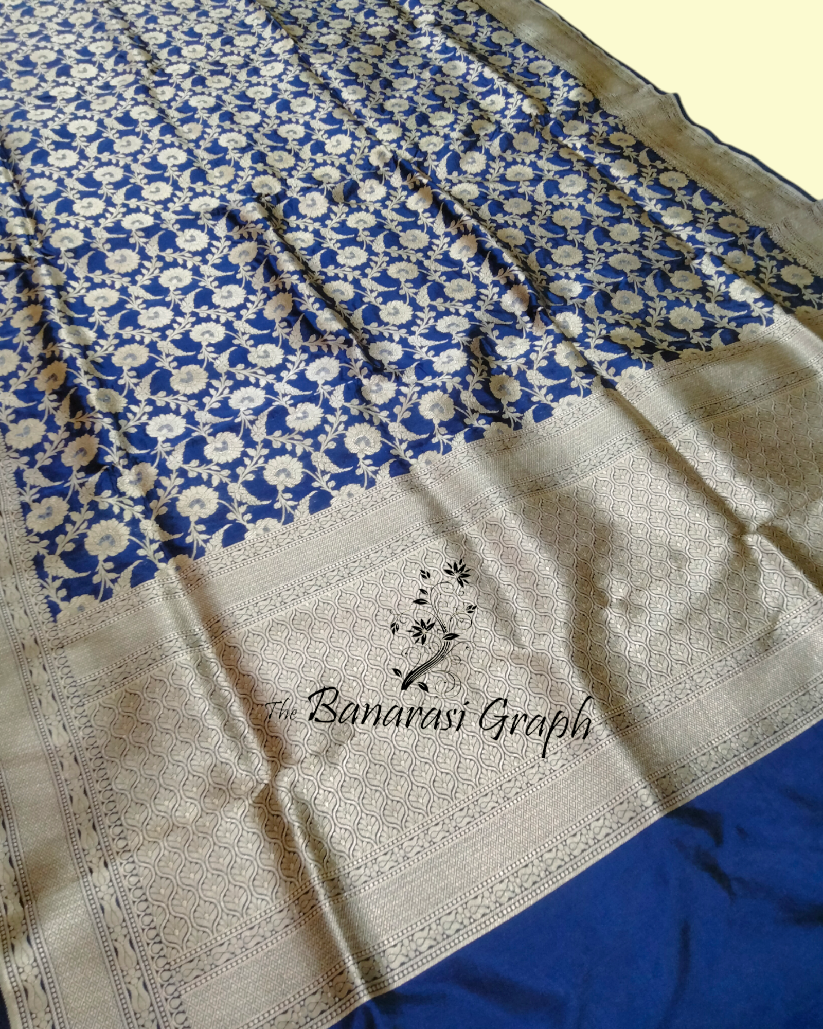 Royal Blue Pure Katan Handloom Silk - All Over Jaal Work Banarasi Saree