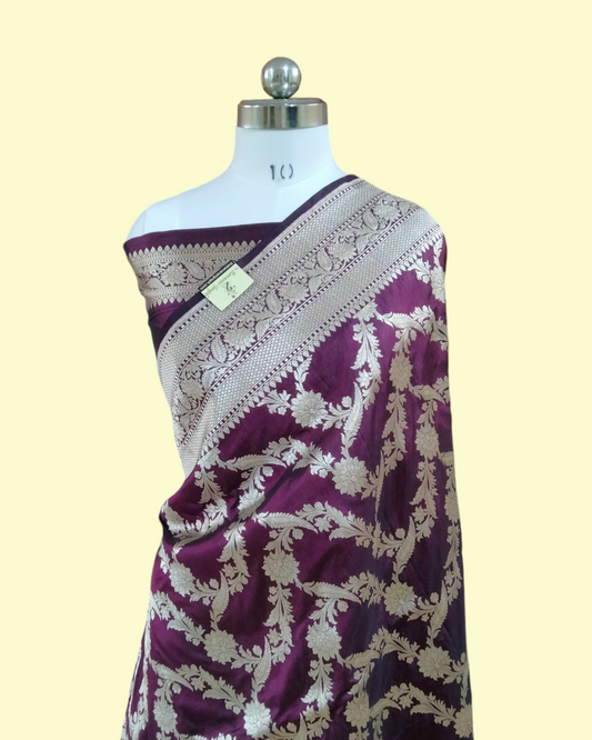 Dark Majenta Pure Katan Handloom Silk Uppada - Jaal Work Banarasi Saree