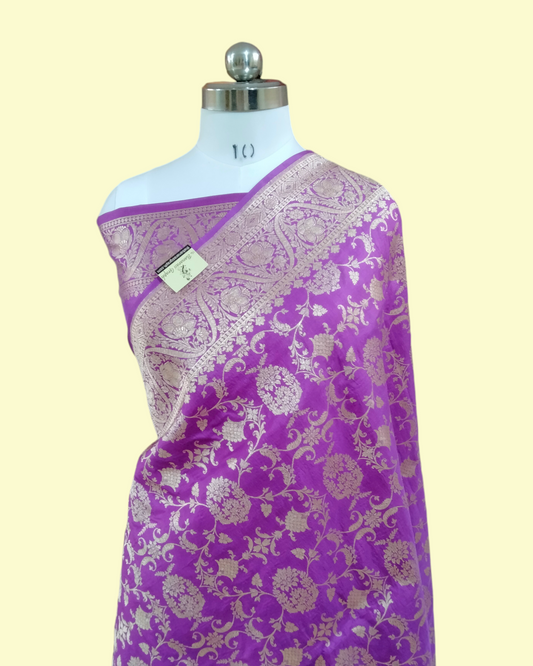 Majenta Pure Katan Handloo Silk Uppada - All Over Jaal Work Banarasi Saree