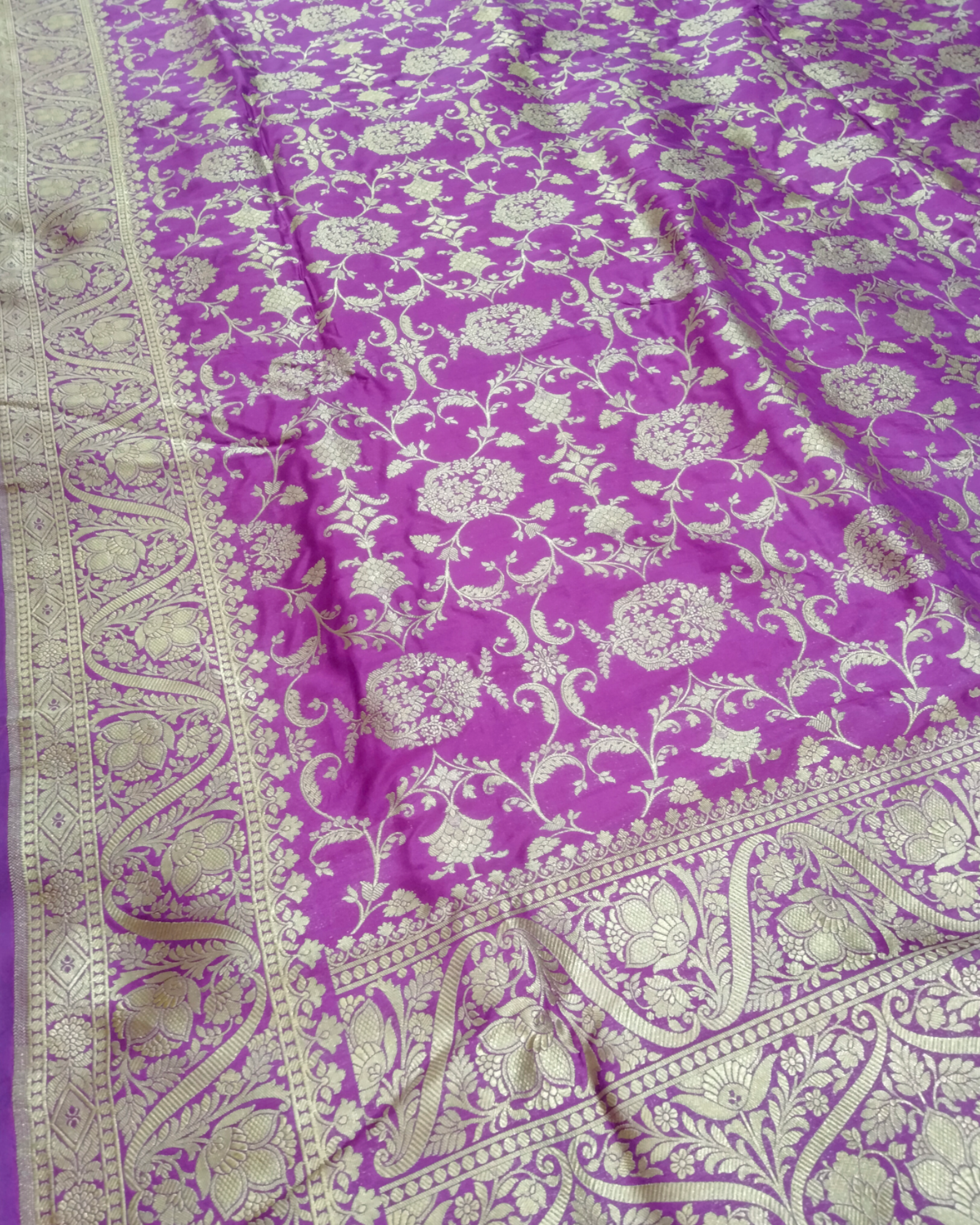 Purple Pure Katan Handloom Silk - All Over Jaal Work Banarasi Saree
