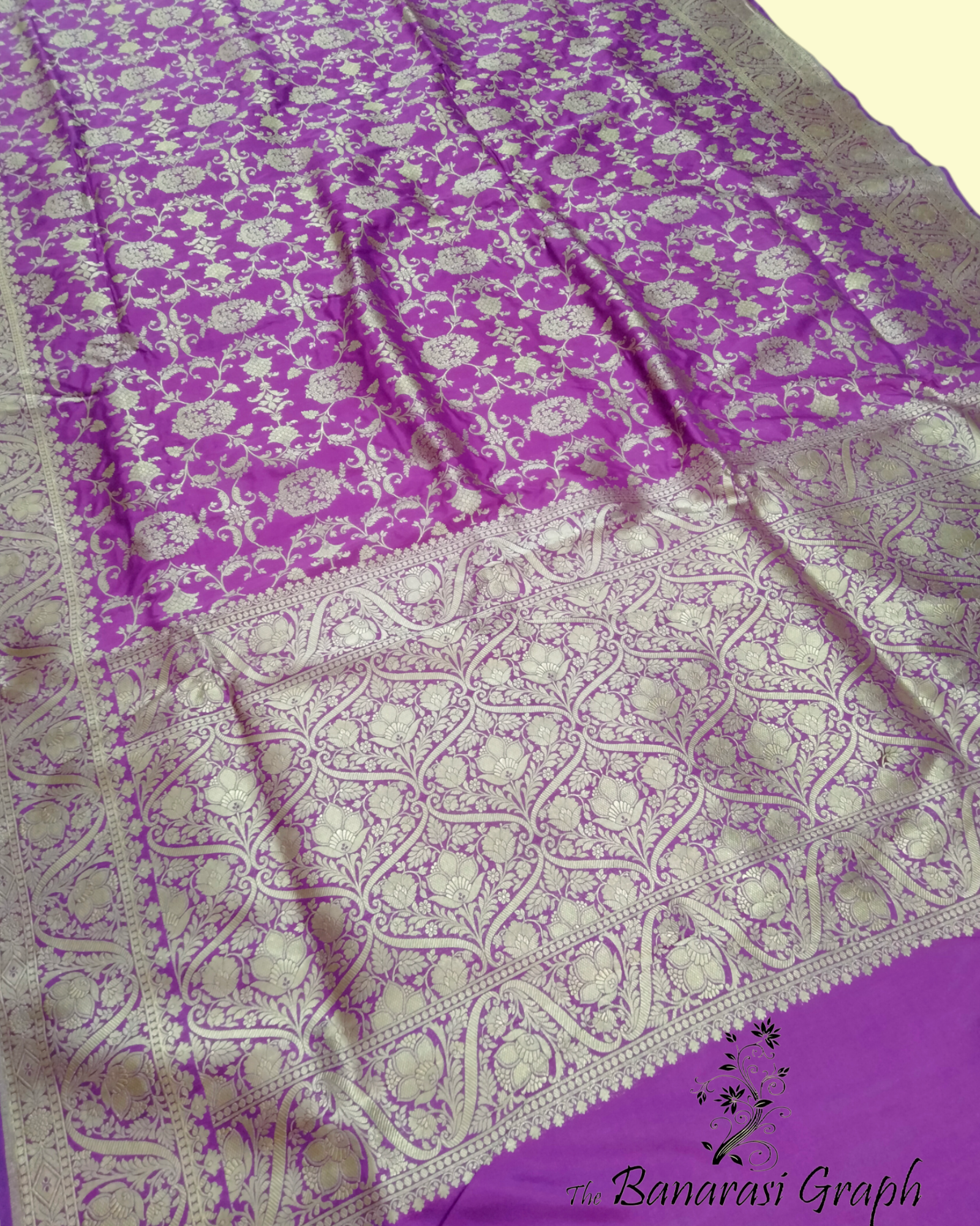 Purple Pure Katan Handloom Silk - All Over Jaal Work Banarasi Saree