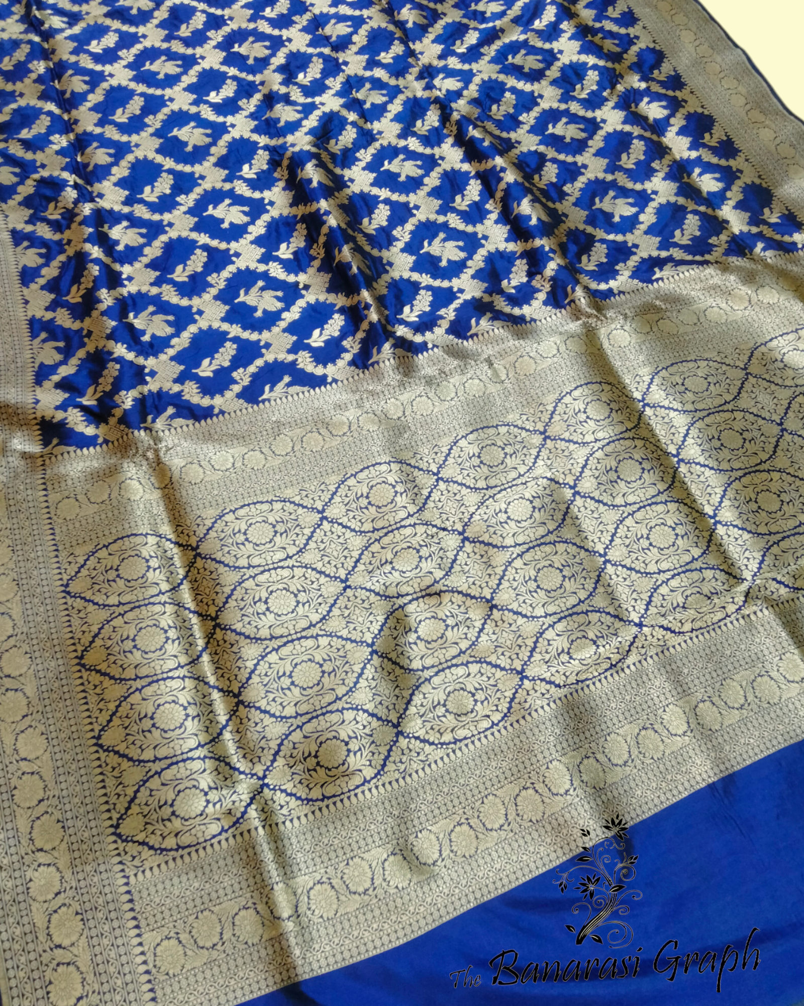 Royal Blue Pure Katan Handloom Silk - All Over Jaal Work Banarasi Saree