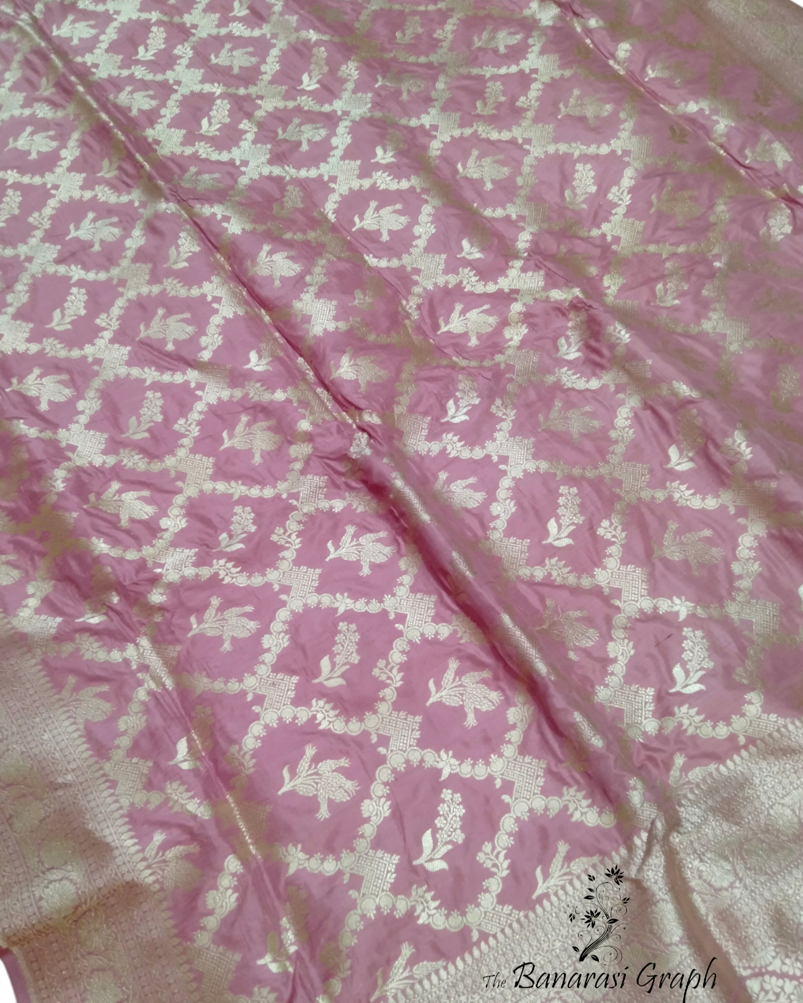 Pink Pure Katan Handloom Silk - All Over Jaal Work Banarasi Saree