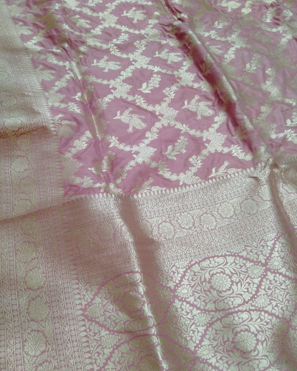 Pink Pure Katan Handloom Silk - All Over Jaal Work Banarasi Saree