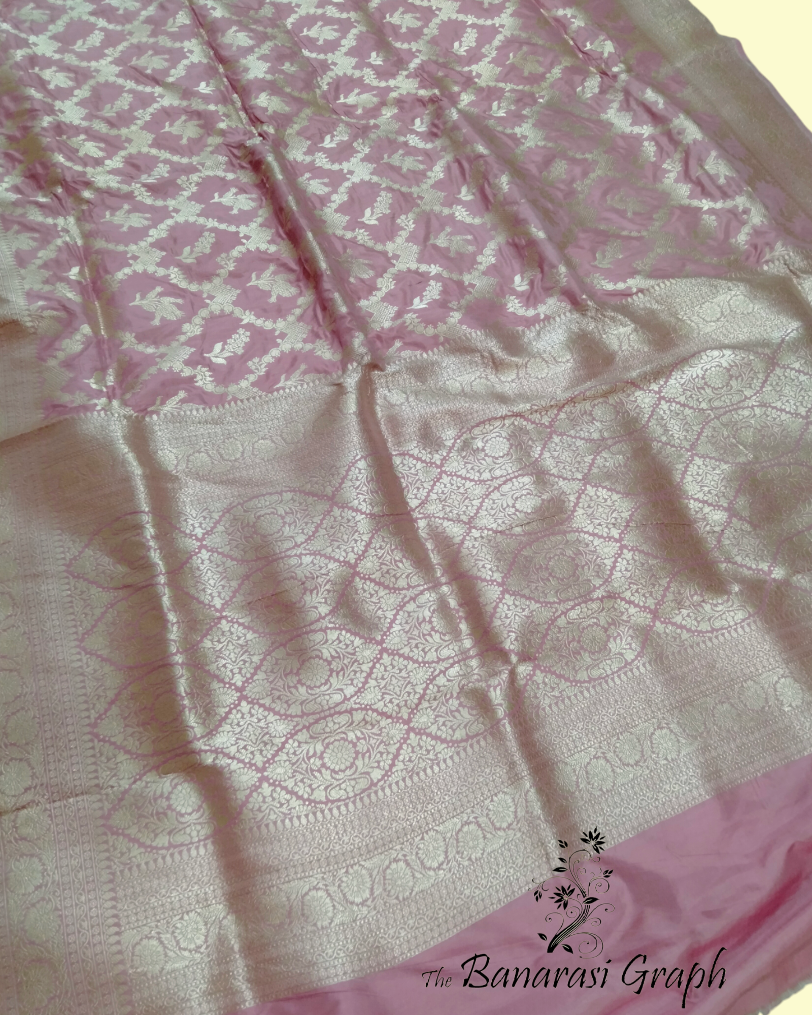 Pink Pure Katan Handloom Silk - All Over Jaal Work Banarasi Saree