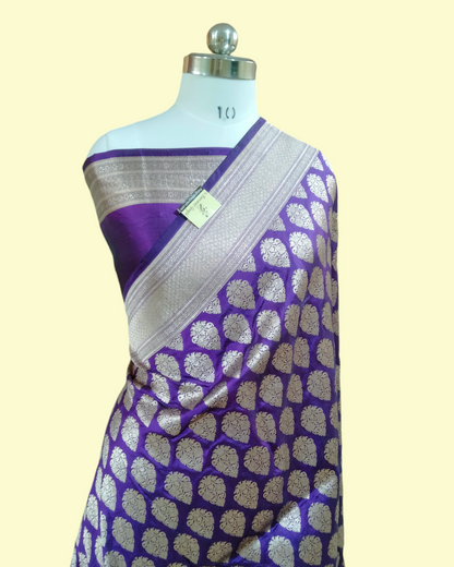 Violet Pure Katan Uppada - Jaal Work Banarasi Saree