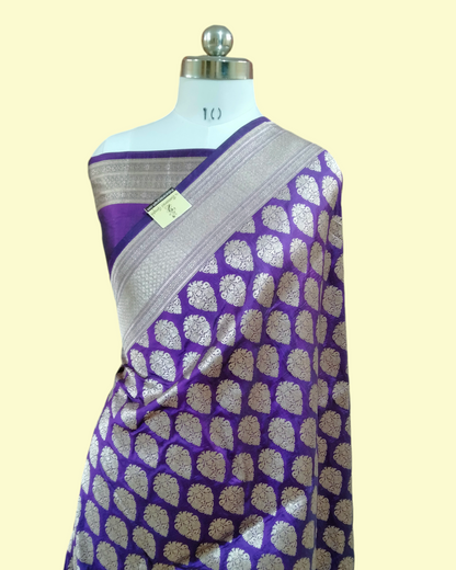 Violet Pure Katan Uppada - Jaal Work Banarasi Saree