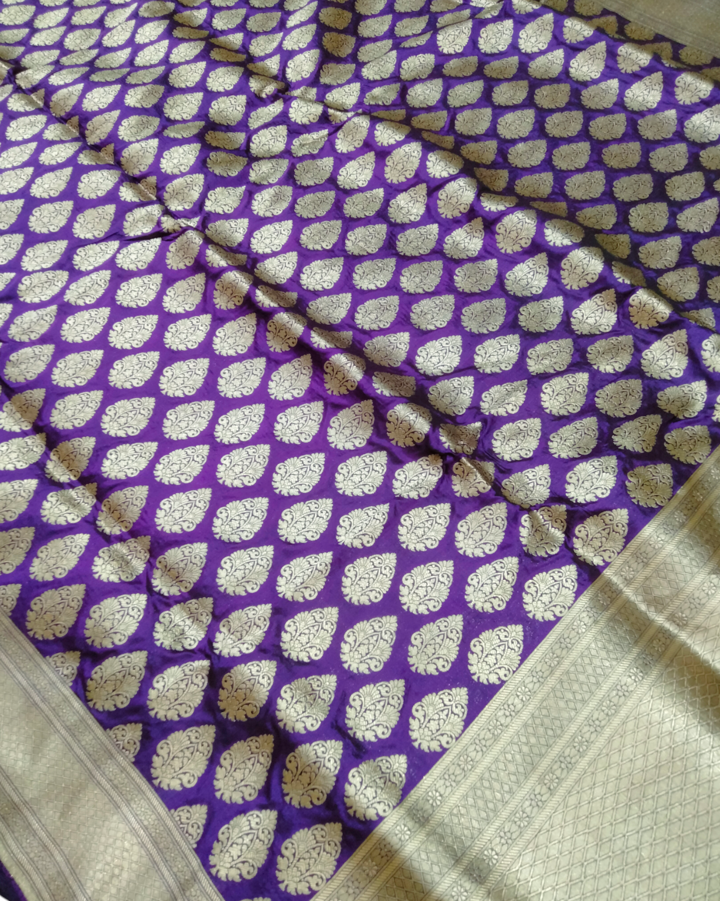 Violet Pure Katan Uppada - Jaal Work Banarasi Saree