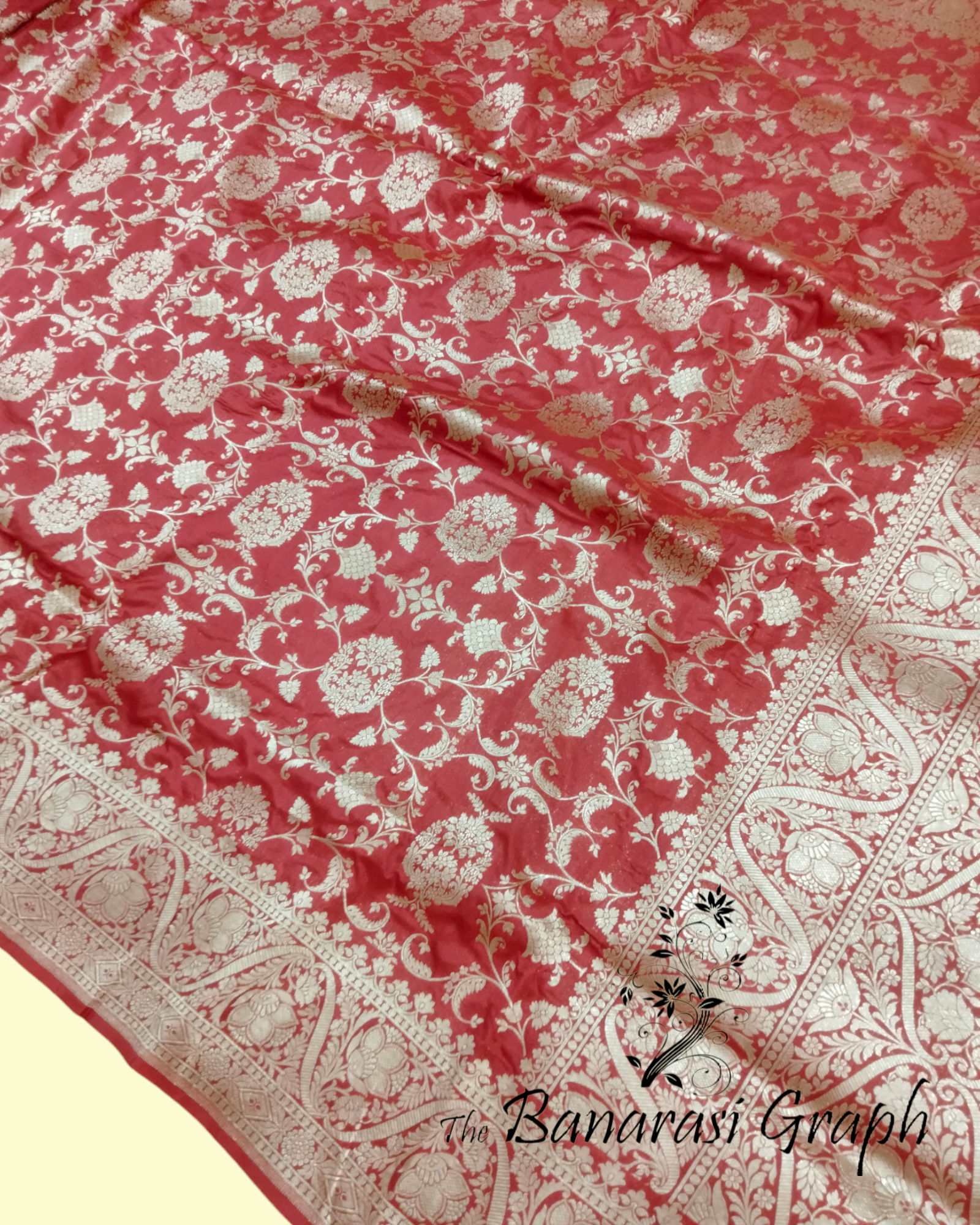 Red Pure Katan Handloom Silk - All Over Jaal Work Banarasi Saree