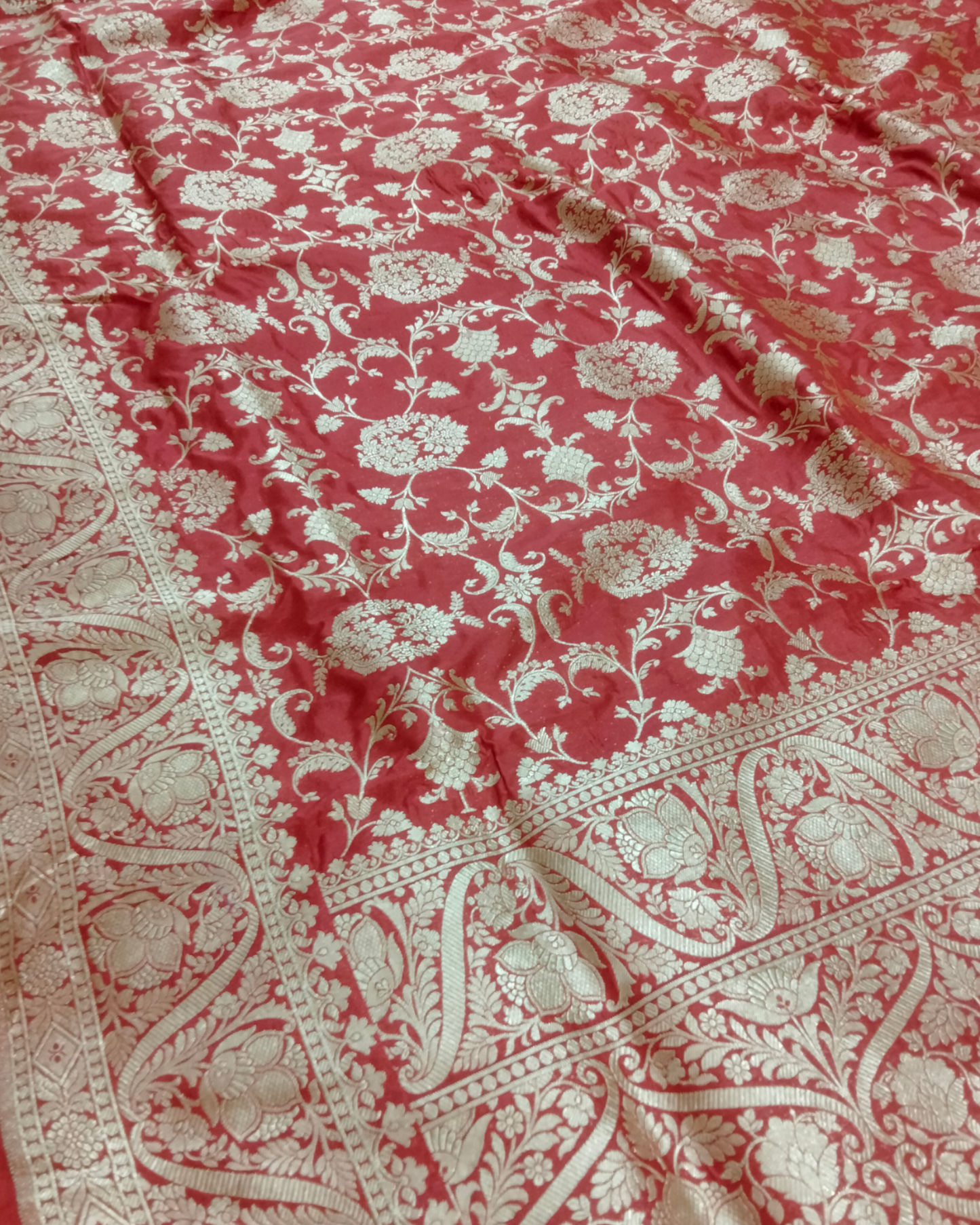 Red Pure Katan Handloom Silk Uppada - All Over Jaal Work Banarasi Saree