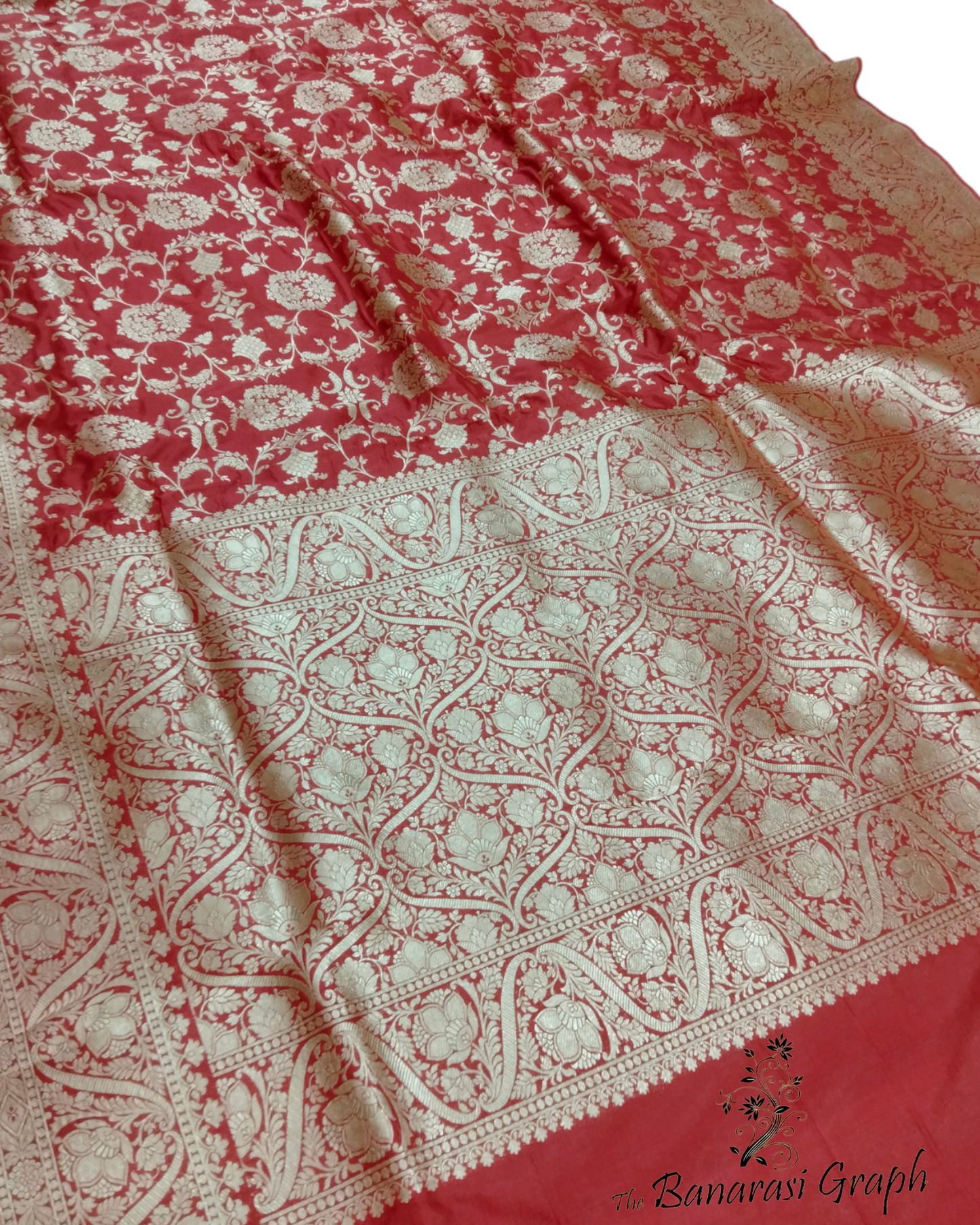 Red Pure Katan Handloom Silk Uppada - All Over Jaal Work Banarasi Saree