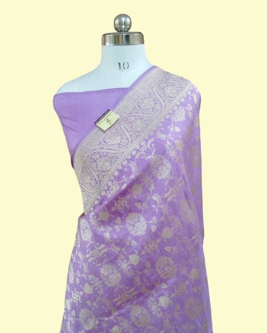 Lavender Pure Katan Handloom Silk Uppada - All Over Jaal Work Banarasi Saree