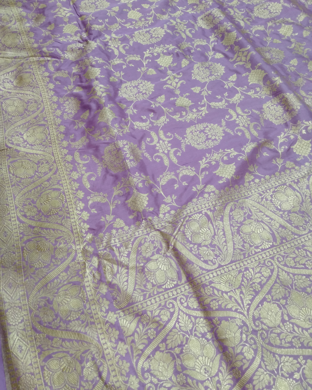 Lavender Pure Katan Handloom Silk - All Over Jaal Work Banarasi Saree