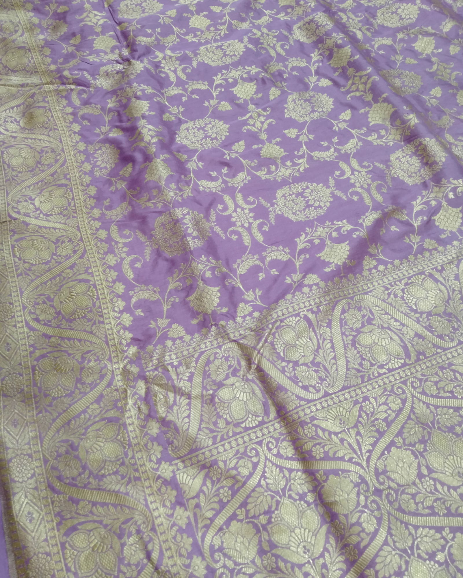 Lavender Pure Katan Handloom Silk - All Over Jaal Work Banarasi Saree
