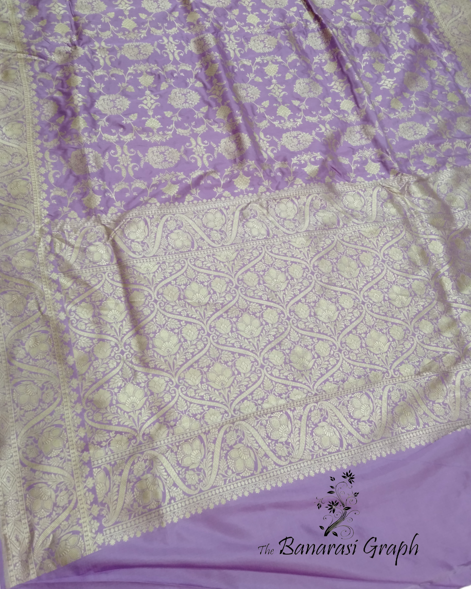 Lavender Pure Katan Handloom Silk - All Over Jaal Work Banarasi Saree