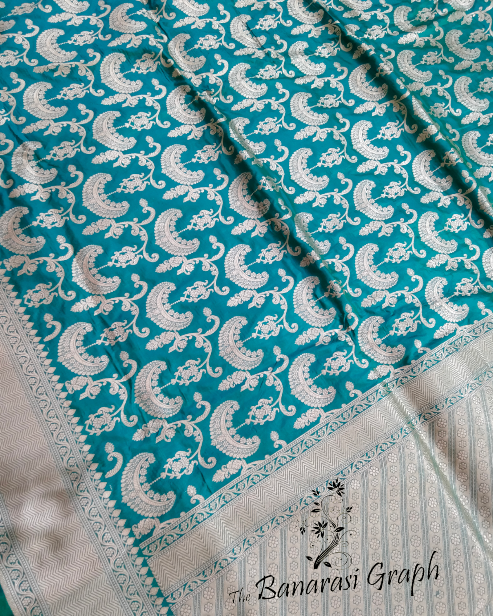 C Green Pure Katan Handloom Silk - All Over Jaal Work Banarasi Saree