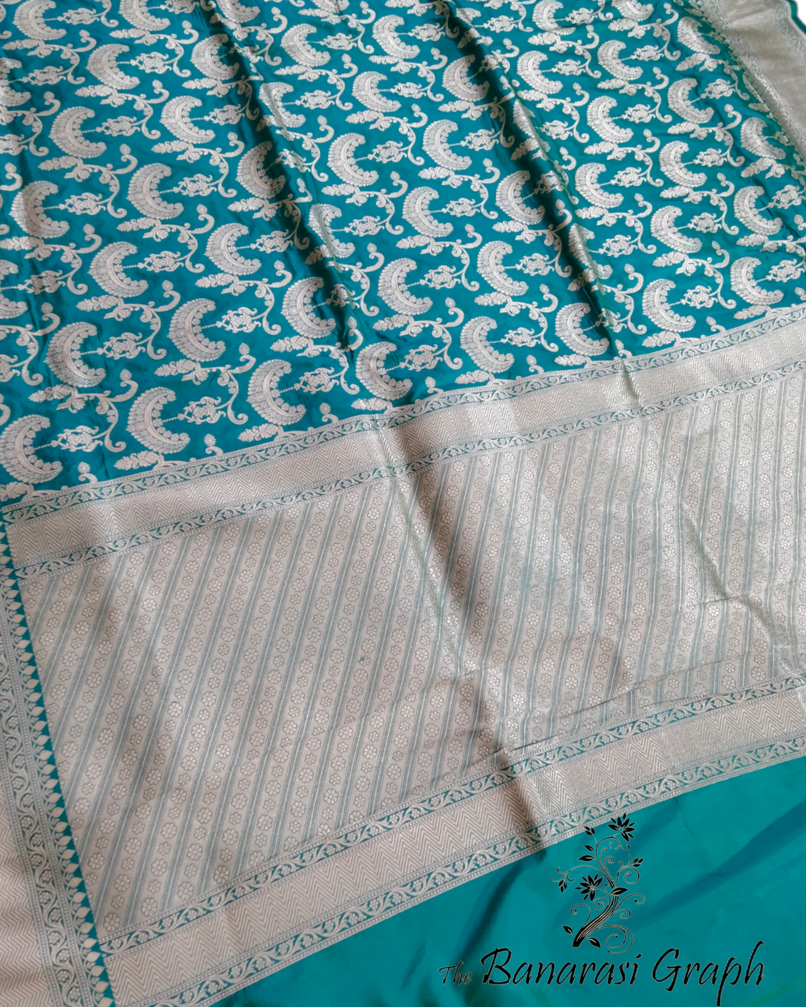 C Green Pure Katan Handloom Silk - All Over Jaal Work Banarasi Saree