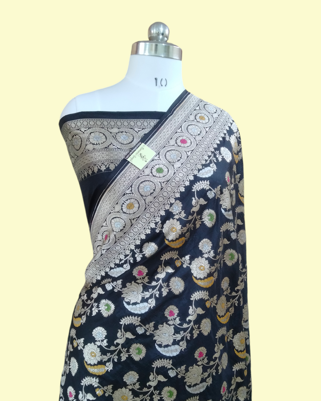 Black Pure Katan Handloom Silk - All Over Jaal Work with Tilfi Meenakari Banarasi Saree