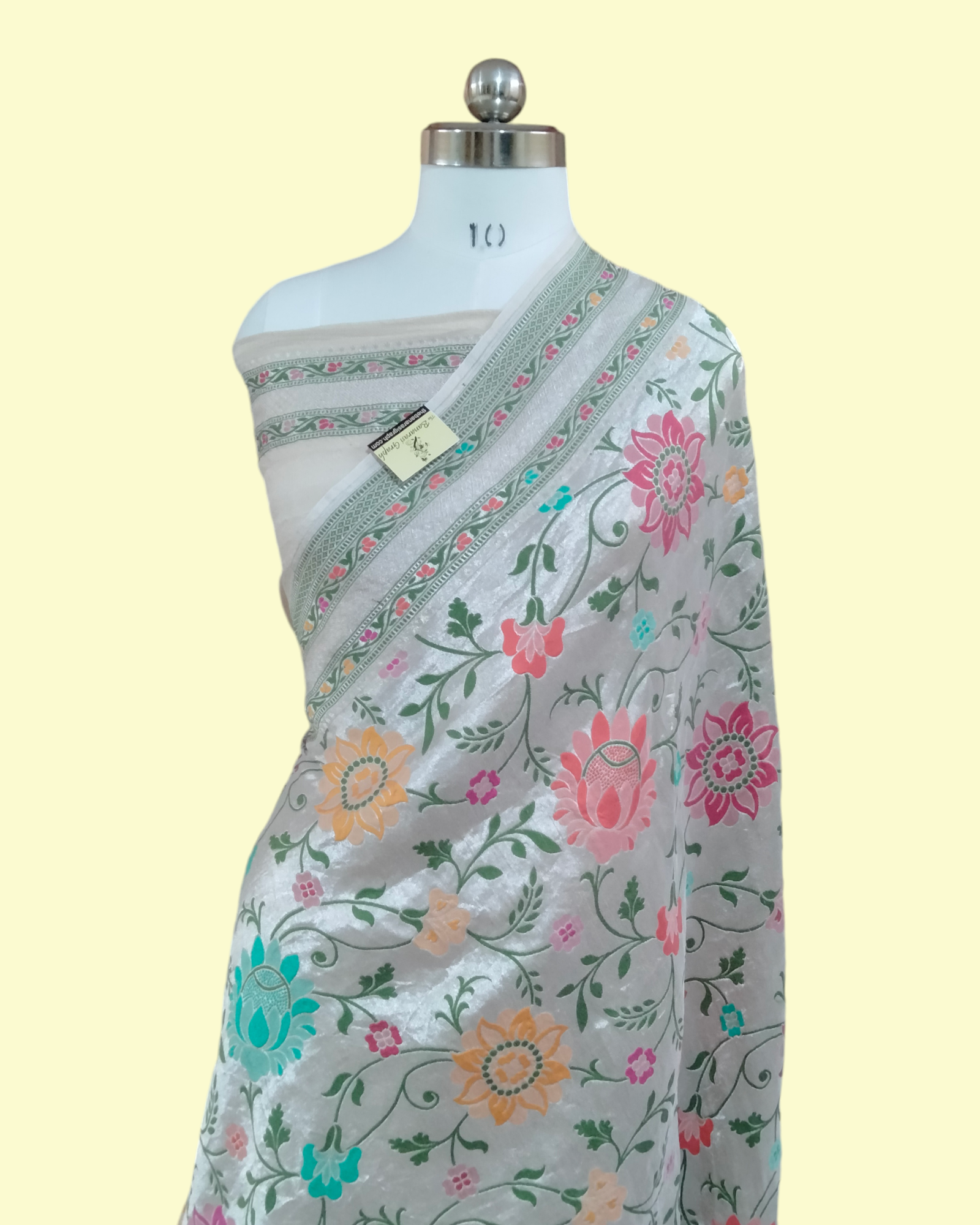 Pure Tussar Georgette Handloom Alfi Meenakari - All Over Jaal Work Banarasi Saree