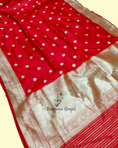 Red Pure Katan Handloom Silk - All Over Chand Tara Banarasi Saree