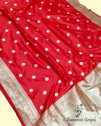 Red Pure Katan Handloom Silk - All Over Chand Tara Banarasi Saree