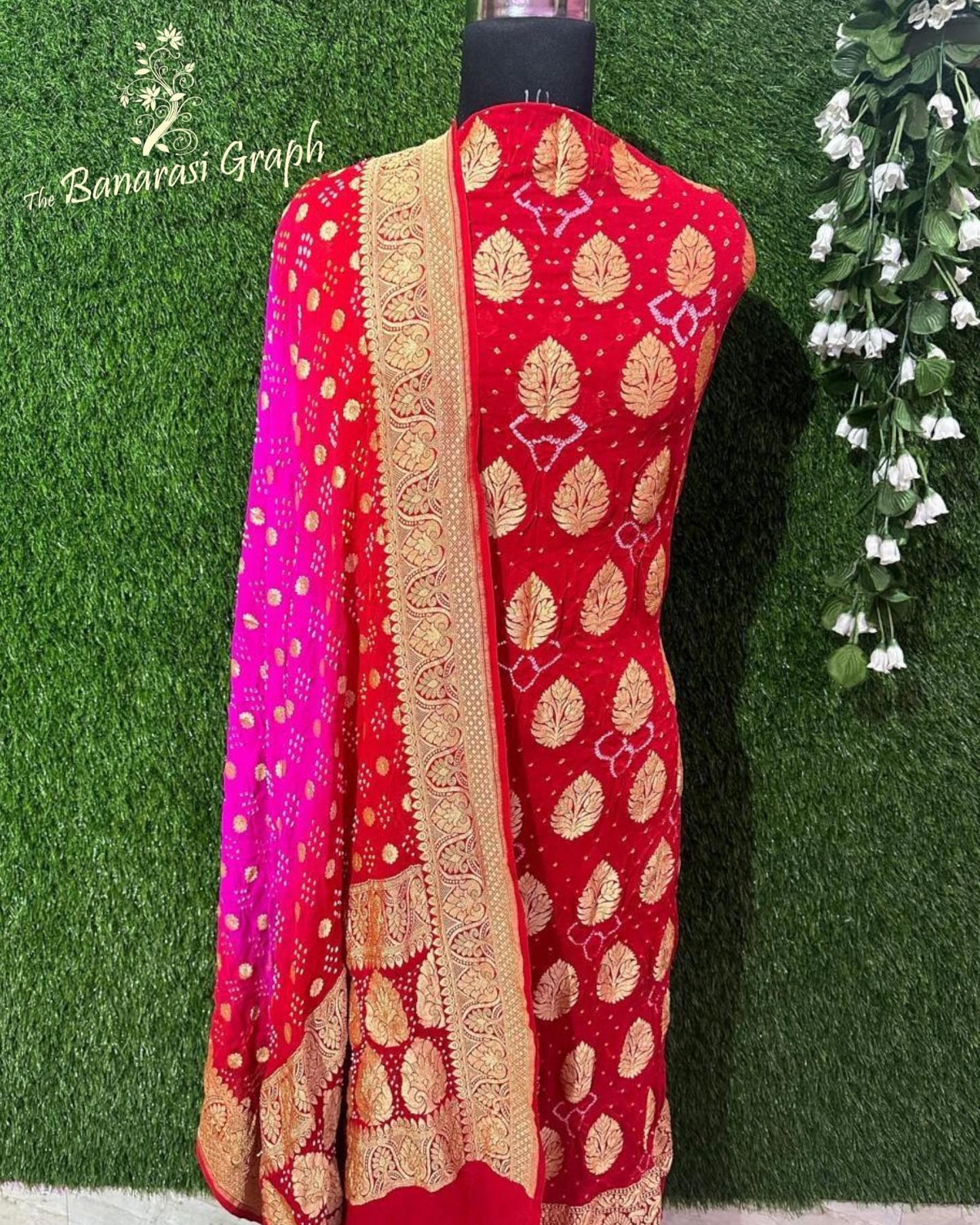 Pure Georgette Handloom Banarasi Bandhani Suit And Dupatta Fabric