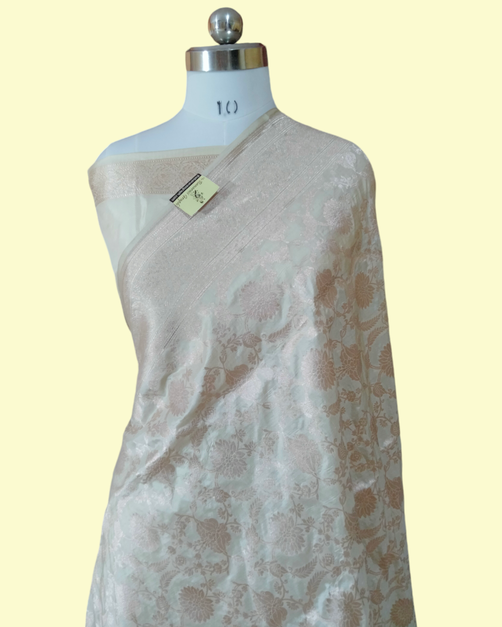 Cream Pure Katan Handloom Silk - All Over Jaal Work Banarasi Saree