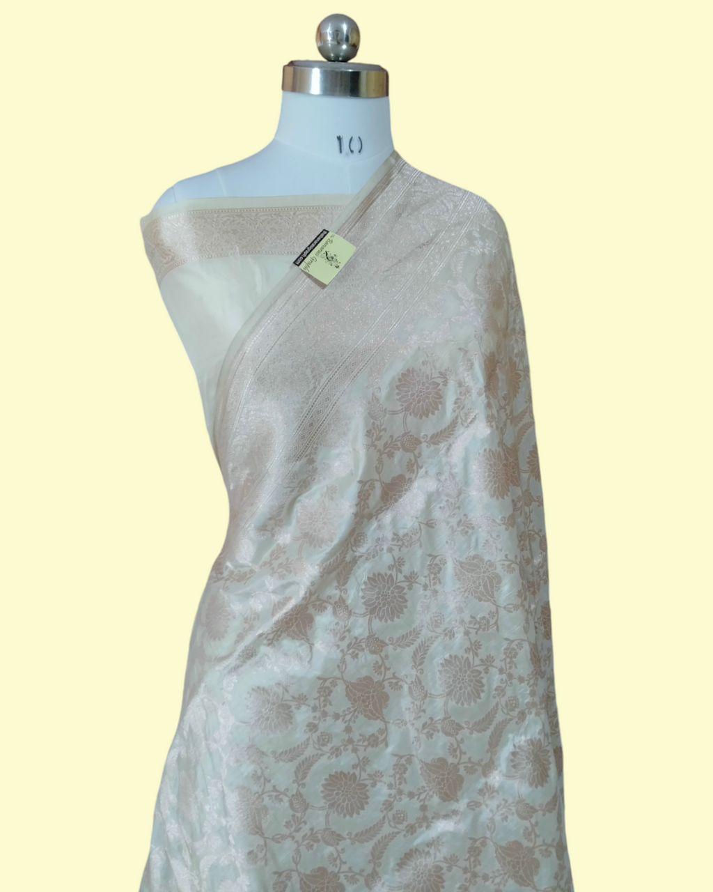 Cream Pure Katan Handloom Silk - All Over Jaal Work Banarasi Saree