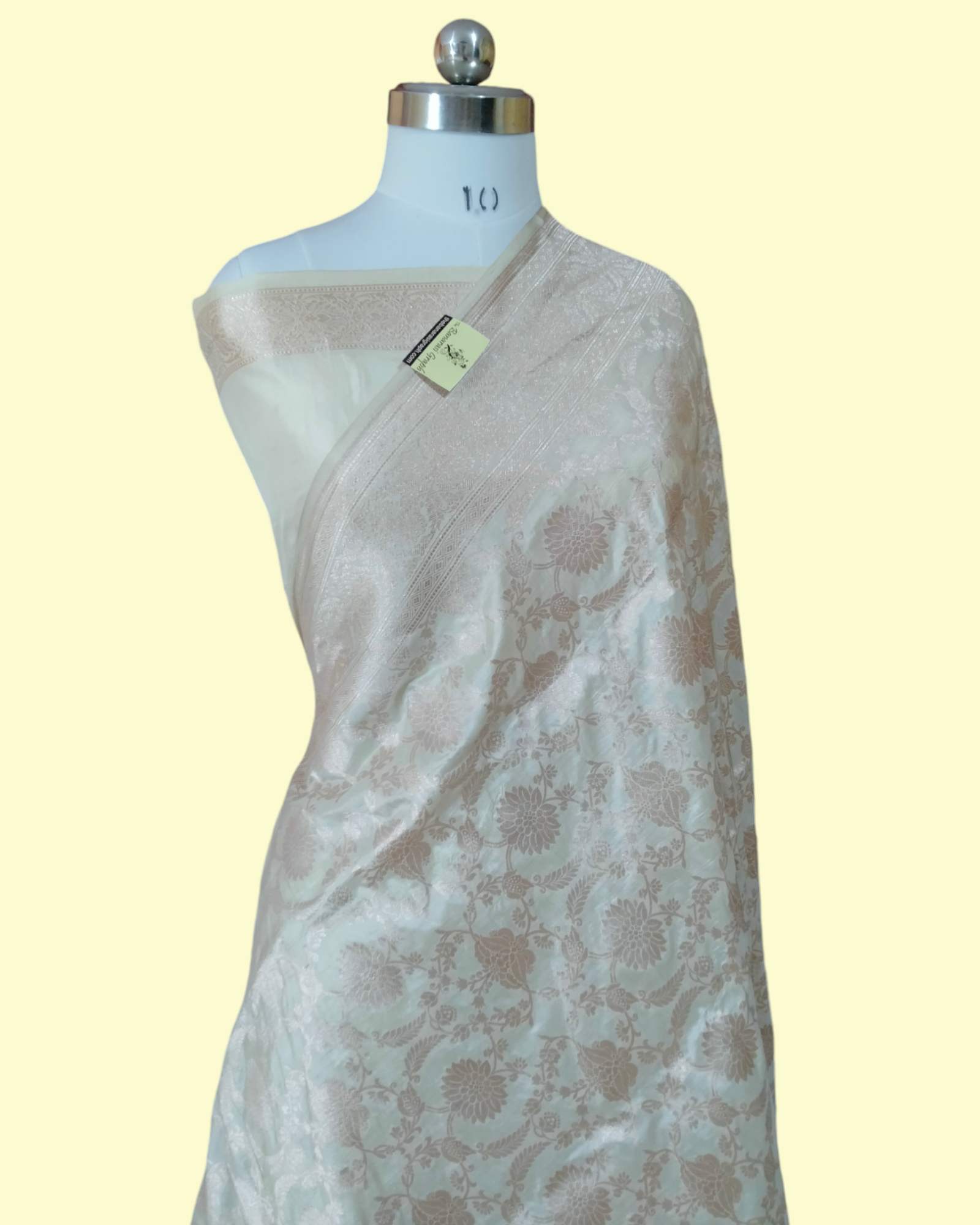 Cream Pure Katan Handloom Silk - All Over Jaal Work Banarasi Saree
