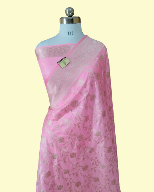 Baby Pink Pure Katan Uppada - All Over Jaal Work Banarasi Saree saris