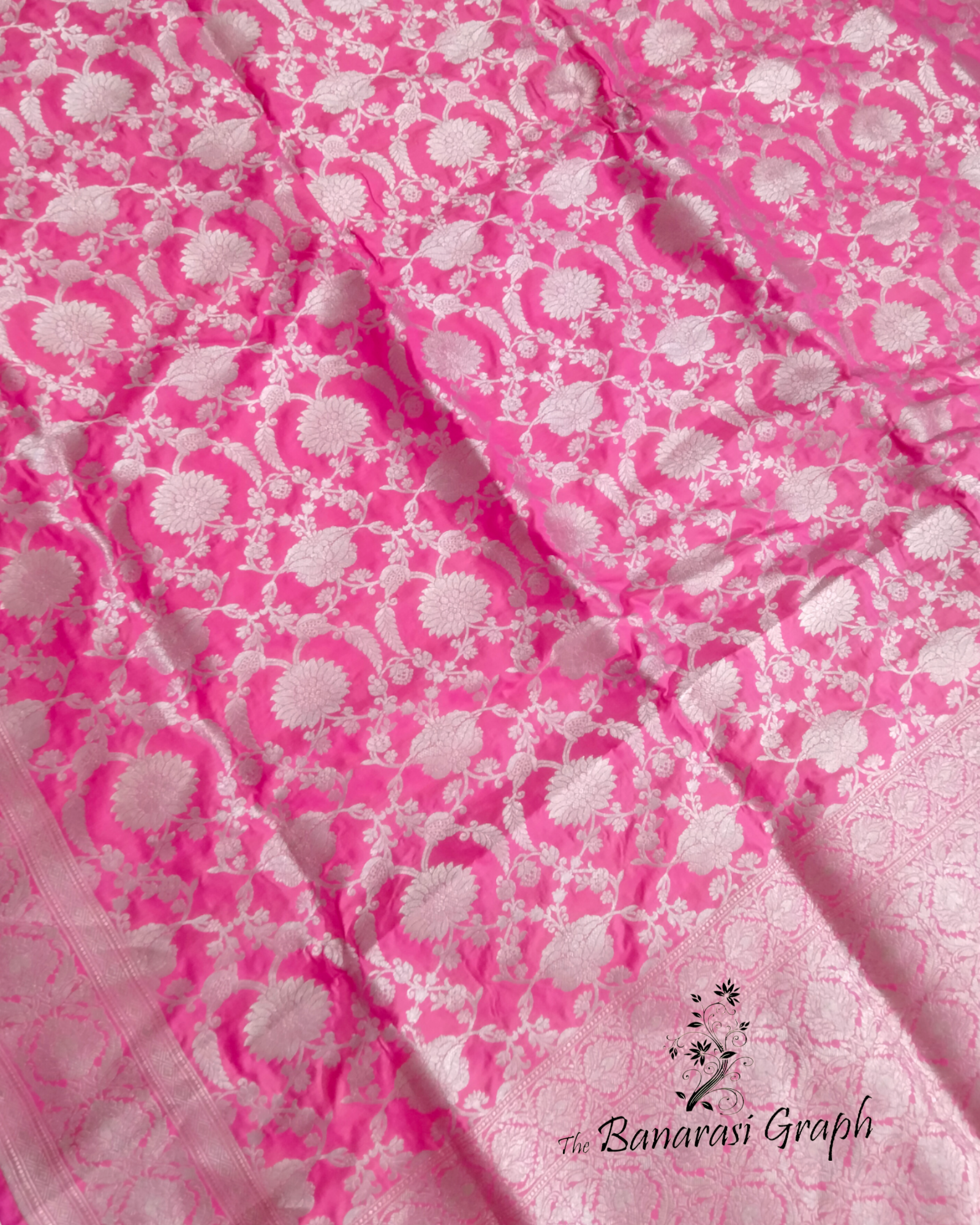 Pink Pure Katan Handloom Silk - All Over Jaal Work Banarasi Saree