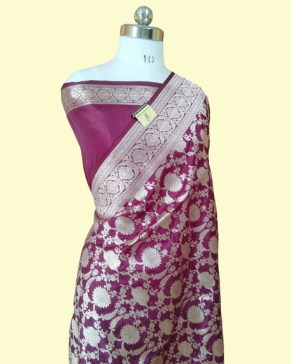 Violet Pure Katan Uppada - All Over Jaal Work Banarasi Saree