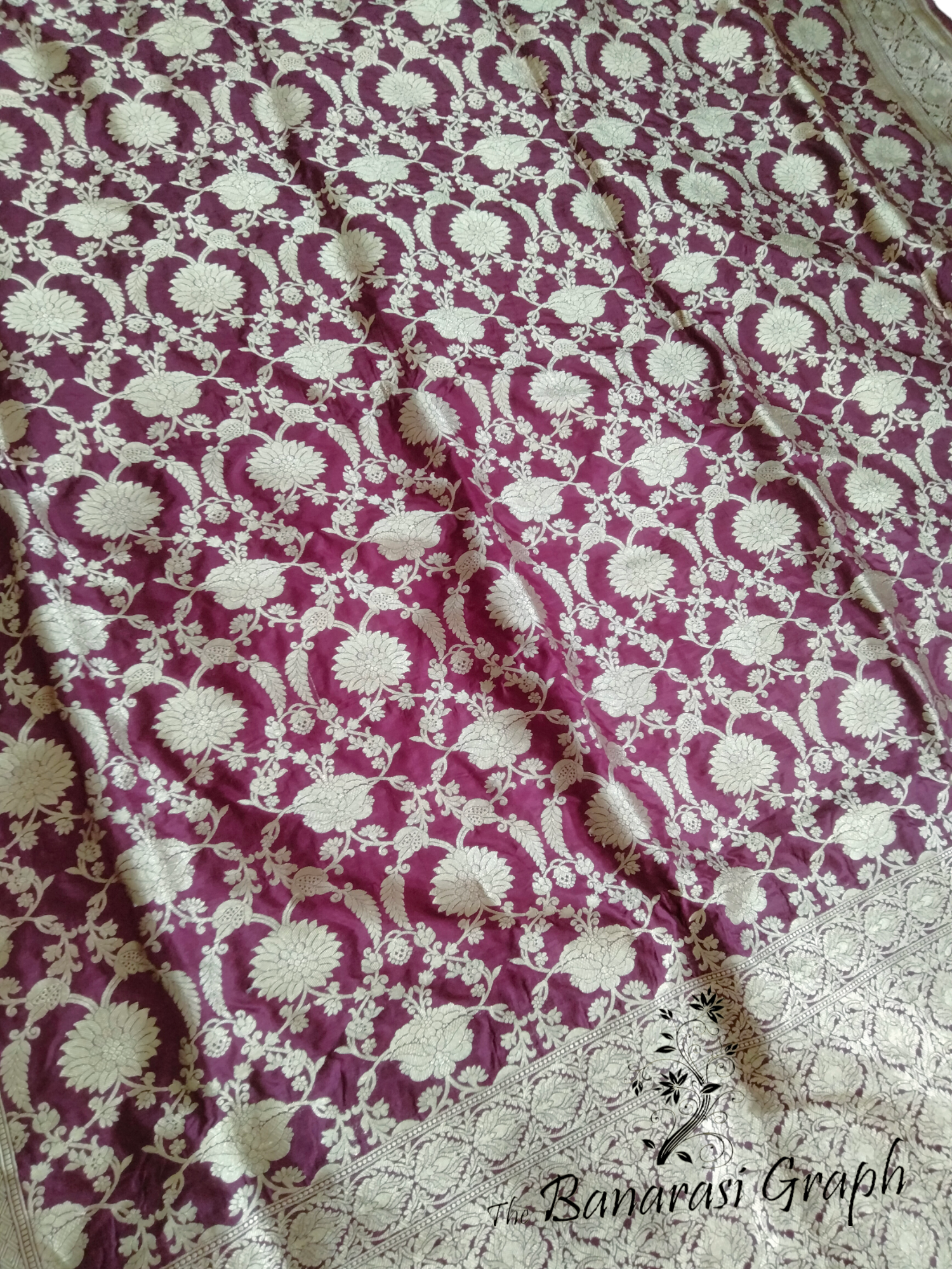 Magenta Pure Katan Handloom Silk  - All Over Jaal Work Banarasi Saree