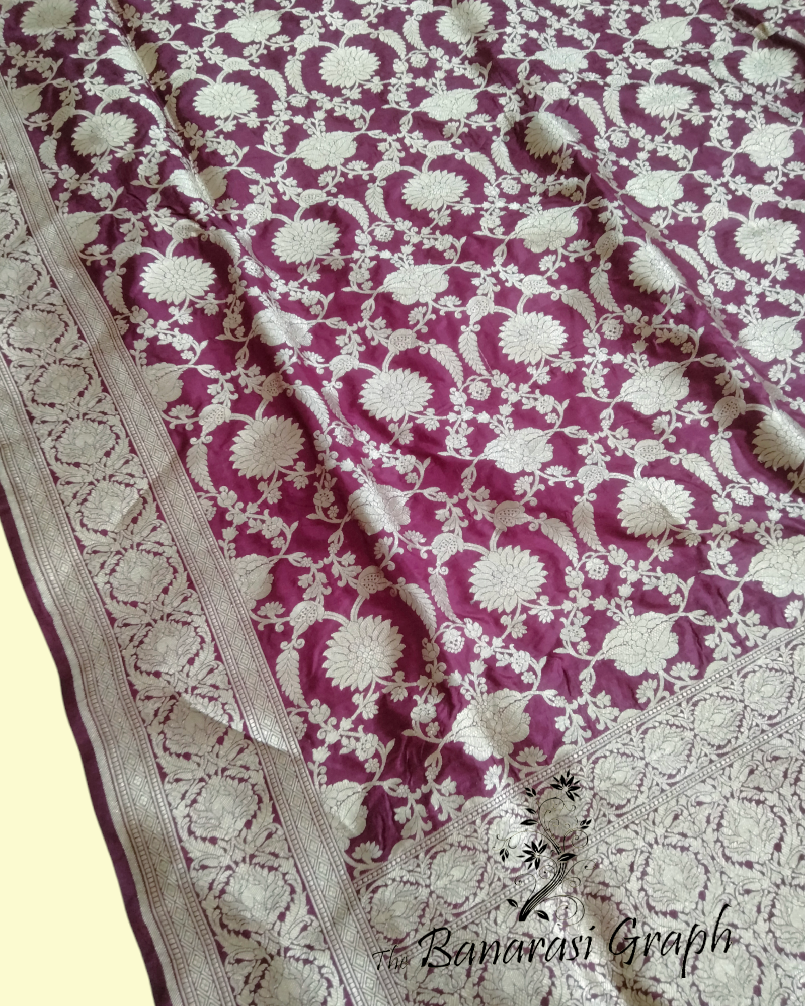 Magenta Pure Katan Handloom Silk  - All Over Jaal Work Banarasi Saree