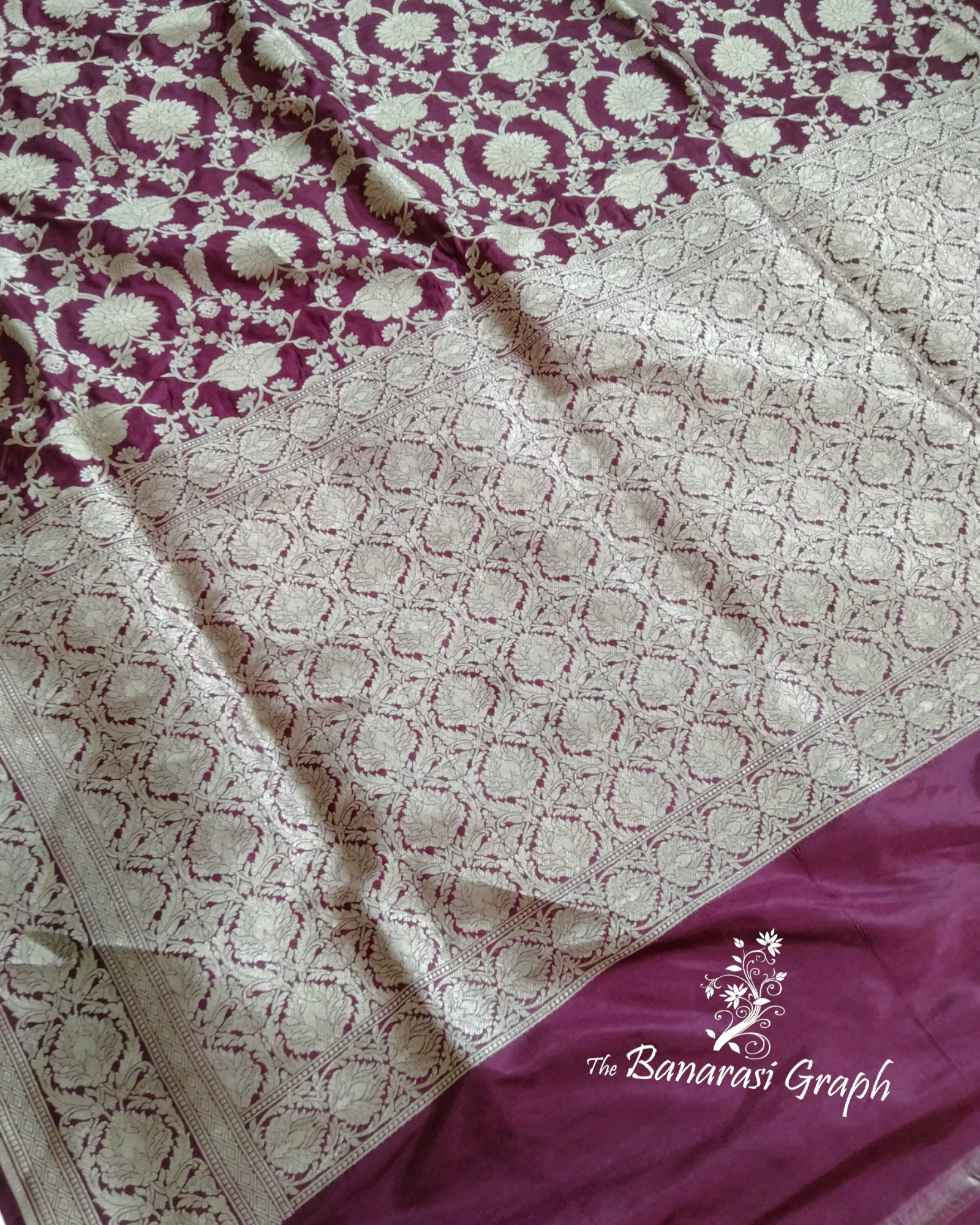 Magenta Pure Katan Handloom Silk  - All Over Jaal Work Banarasi Saree