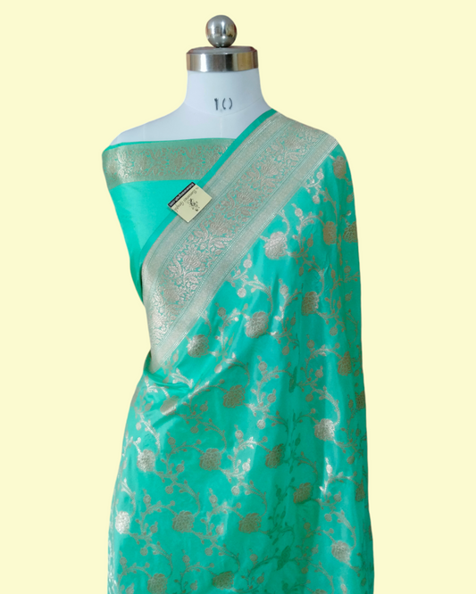 C Green Pure Katan Uppada - All Over Jaal Work Banarasi Saree