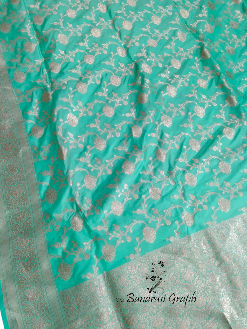 C Green Pure Katan Handloom Silk  - All Over Jaal Work Banarasi Saree