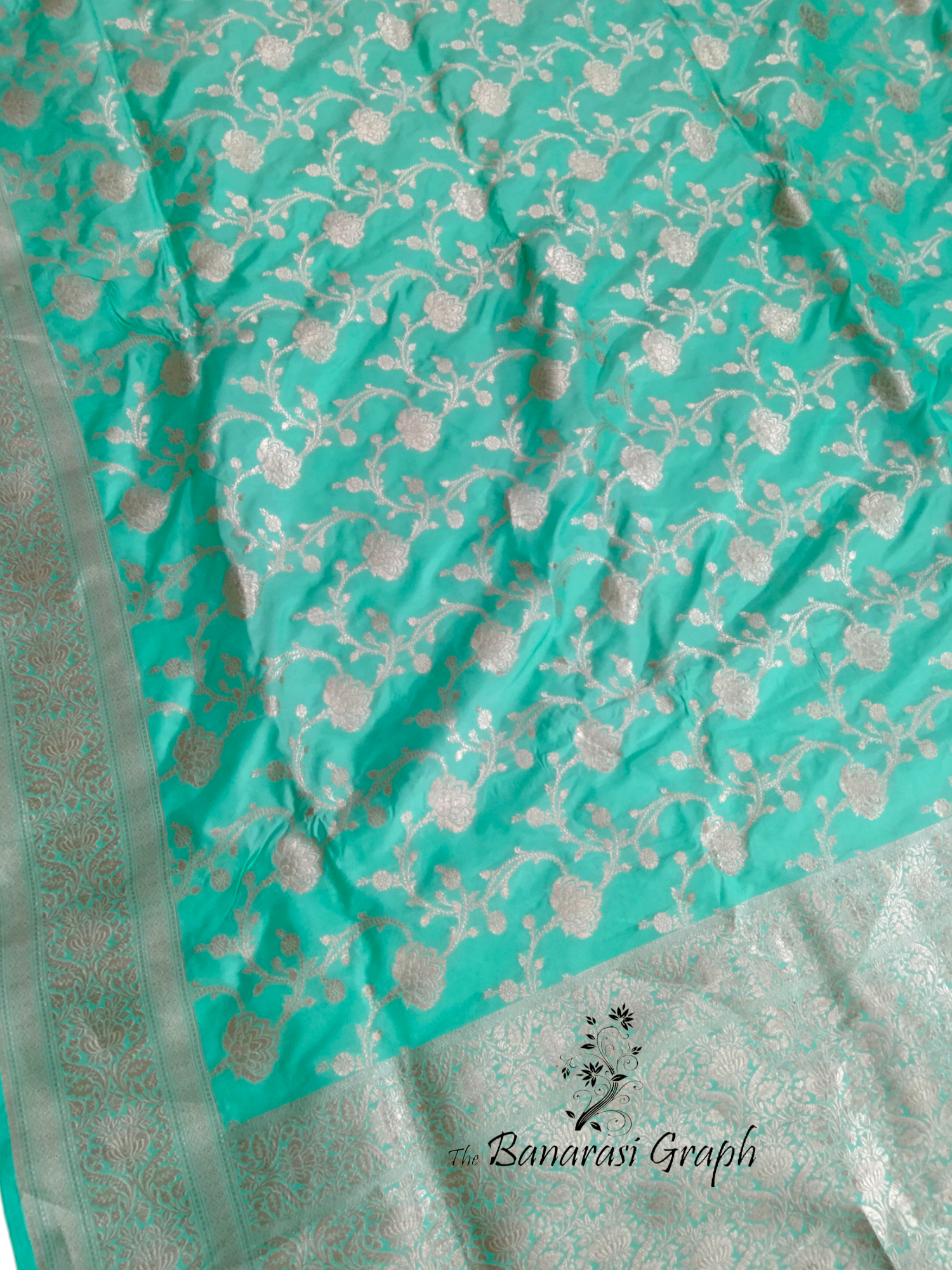 C Green Pure Katan Handloom Silk  - All Over Jaal Work Banarasi Saree
