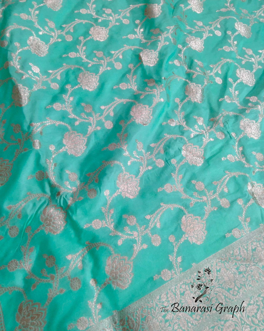 C Green Pure Katan Handloom Silk  - All Over Jaal Work Banarasi Saree