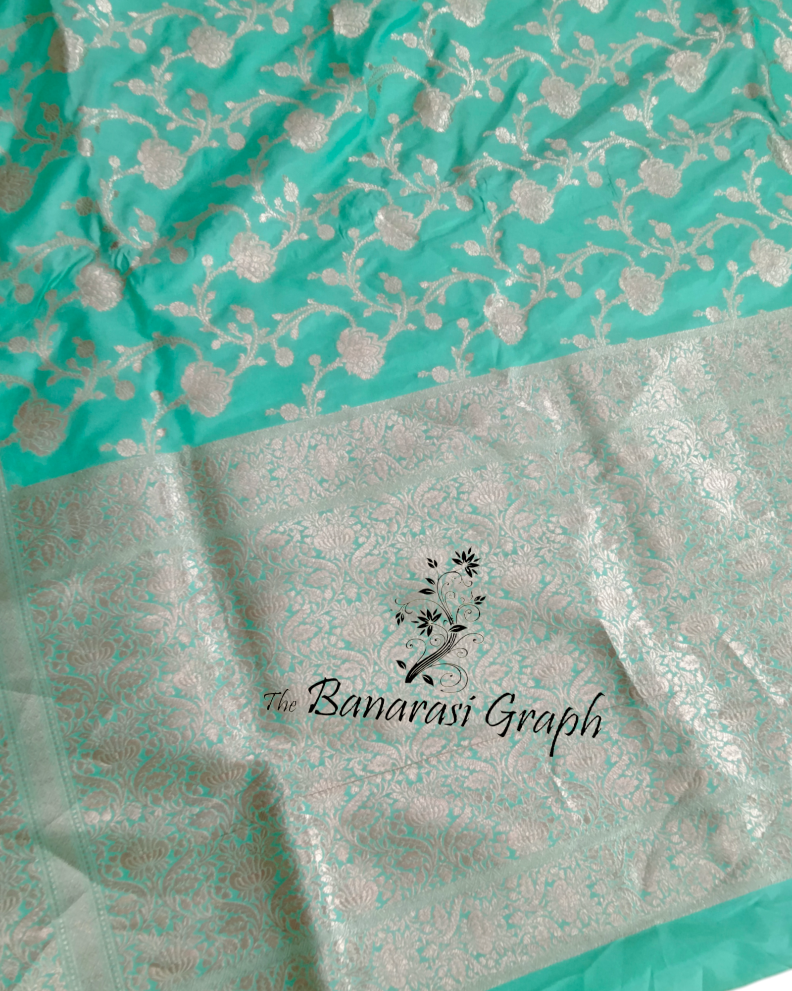 C Green Pure Katan Handloom Silk  - All Over Jaal Work Banarasi Saree