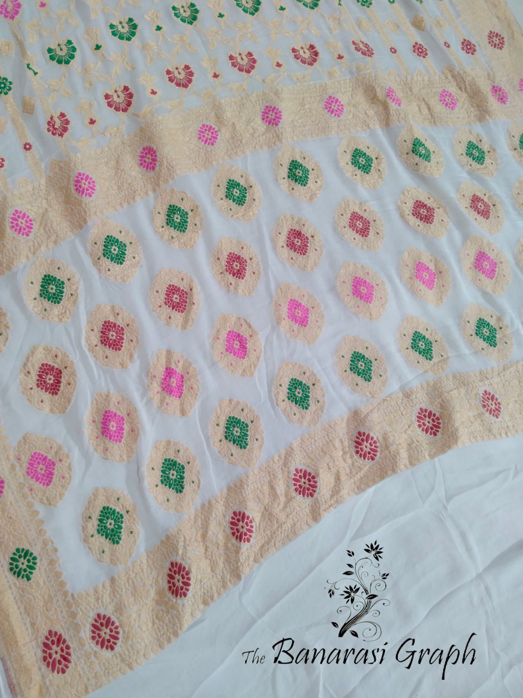 Pure Chiffon Georgette Handloom - All Over Jaal Work with Meenakari Banarasi Saree
